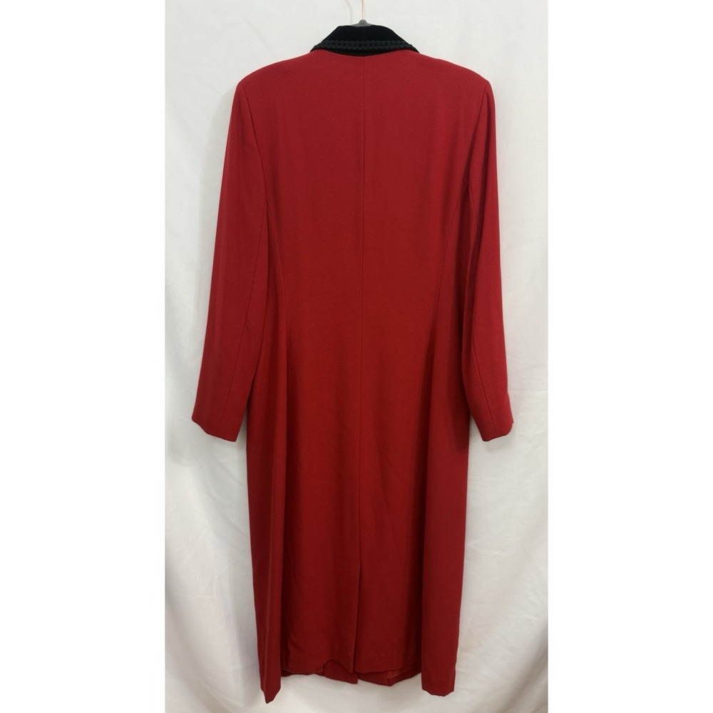 VTG Kasper Red Long Coat Dress Velvet Collar Lined Button Down Womens‎ Size 12 - Picture 2 of 12